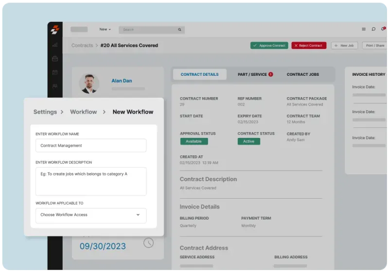Contract creation interface with customizable fields