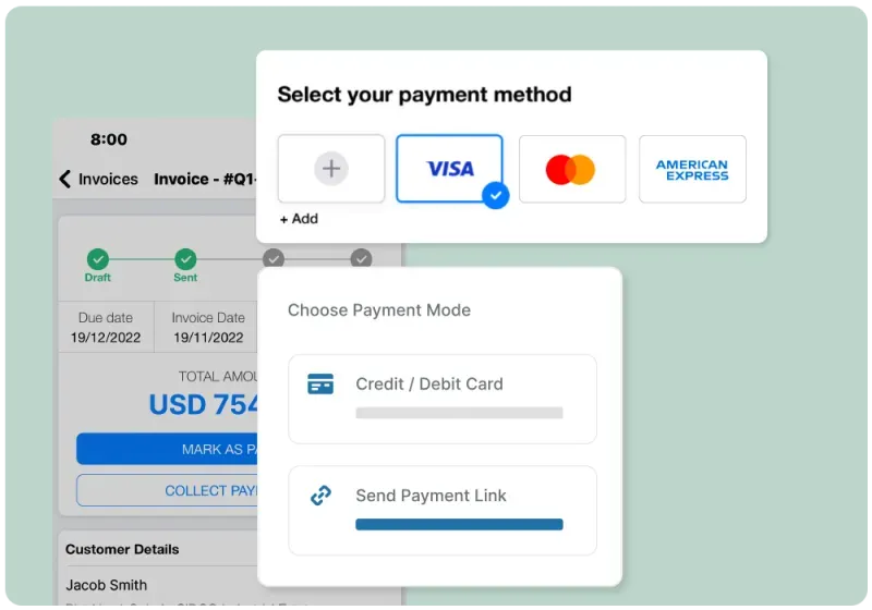 Payment processing interface with multiple payment options
