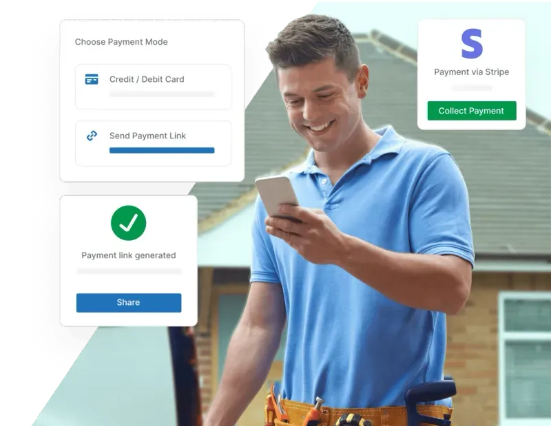 Digital payments dashboard showing field service invoice and payment processing