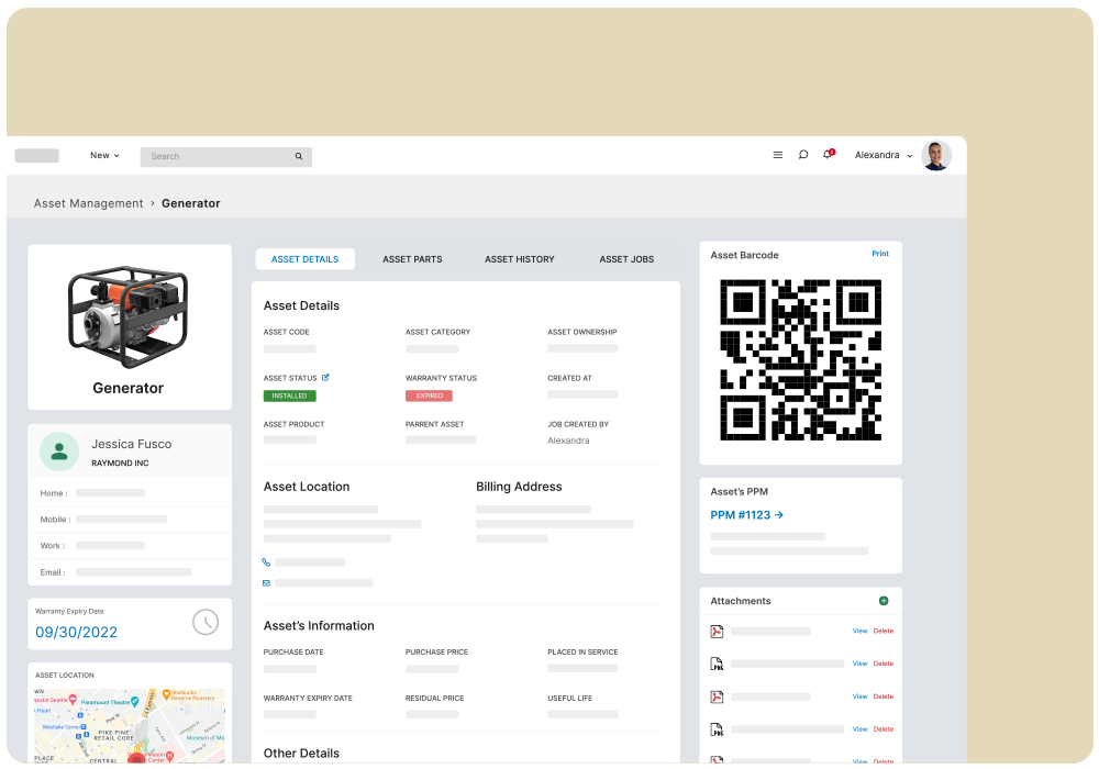 Preventive maintenance schedule showing upcoming service tasks for equipment