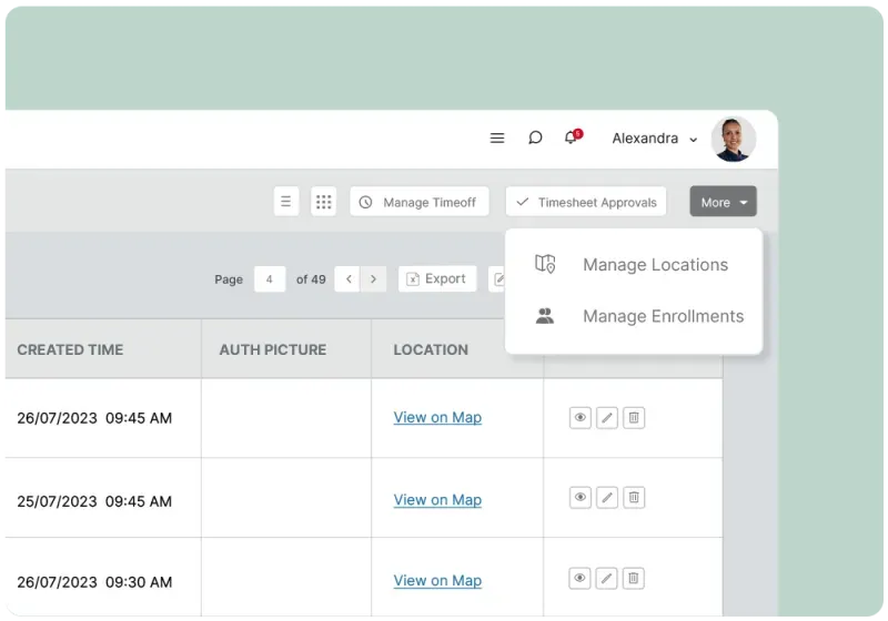 Payroll integration dashboard with timesheet records