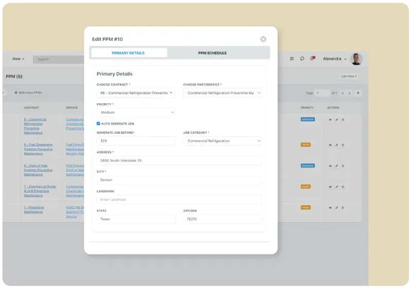 Live dispatch map showing technician locations and color-coded work order statuses