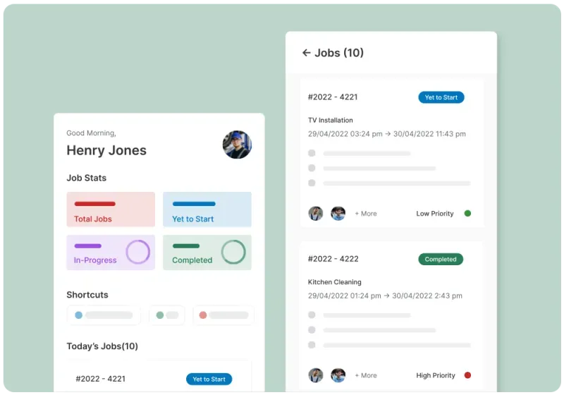 Live dispatch map showing technician locations and color-coded work order statuses